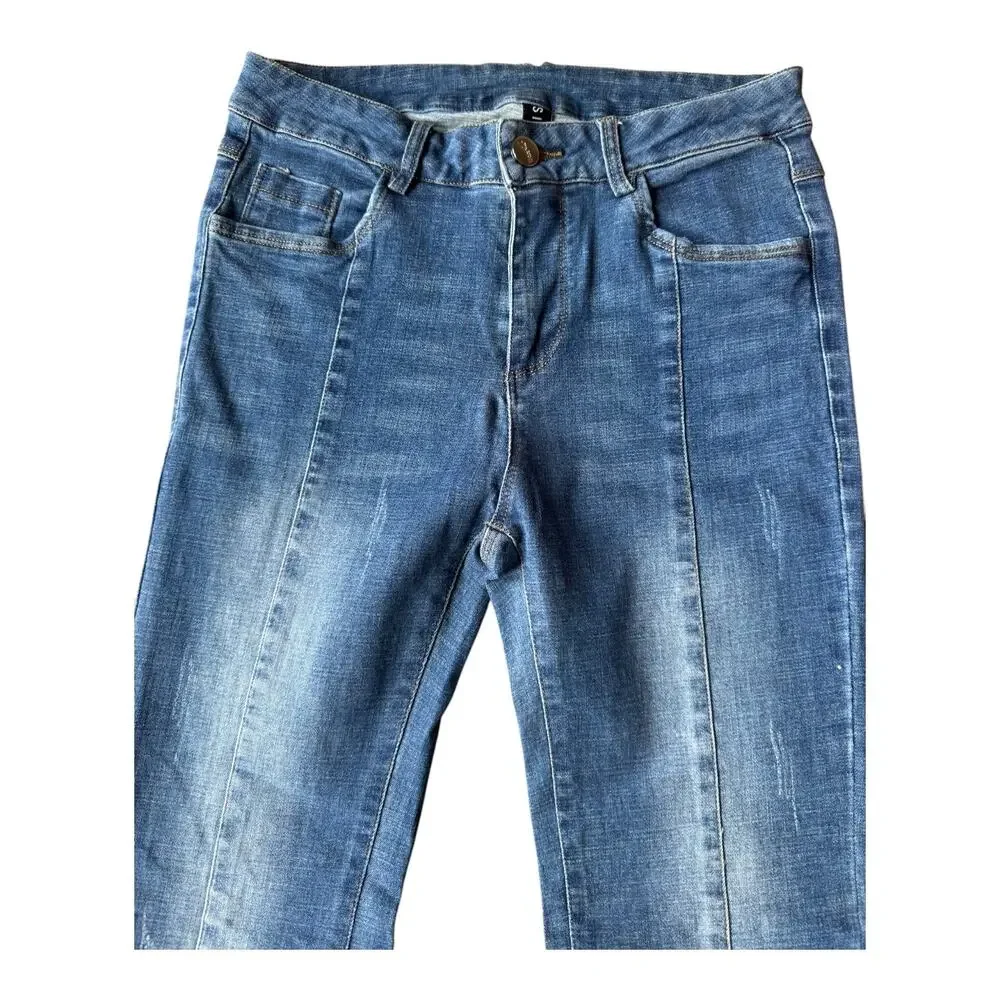 Retro High Rise Center Seam flare fringed blue Jeans size 27